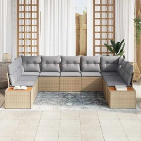 vidaXL Σετ Καναπέ Κήπου με μαξιλάρι 9 pcs Μπεζ Πολυ ράταν