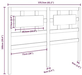 Κεφαλάρι Κρεβατιού Μαύρο 155,5x4x100 εκ. από Μασίφ Ξύλο Πεύκου - Μαύρο