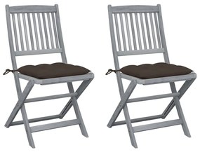 3064559 vidaXL Καρέκλες Εξ. Χώρου Πτυσσόμενες 2 τεμ. Ξύλο Ακακίας &amp; Μαξιλάρια μπεζ-γκρι, 1 Τεμάχιο