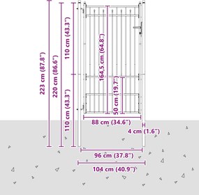 vidaXL Πύλη Φράχτη BAARLO 100 x 175 cm Μέταλλο Μαύρο Κλειδώσιμο