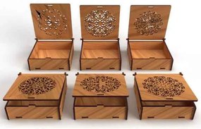 Intra Ξύλινο Κουτί Plywood Square – Τετράγωνο, Σκαλιστό Καπάκι &amp; Συρτάρι Αποθήκευσης 14x76x32 cm Box15-00549
