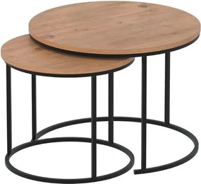 Τραπεζάκι σαλονιού σετ 2τεμ Hilal pine oak Ø66x50εκ