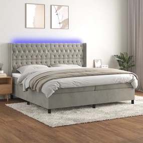 vidaXL Κρεβάτι Boxspring με Στρώμα &amp; LED Αν.Γκρι 200x200 εκ. Βελούδινο