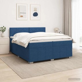 vidaXL Κρεβάτι box spring με στρώμα Μπλε 200 x 200 cm Ύφασμα