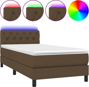 vidaXL Κρεβάτι Boxspring με Στρώμα &amp; LED Σκ.Καφέ 80x200 εκ. Υφασμάτινο