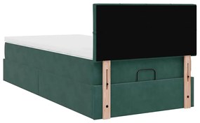 Οθωμανικό κρεβάτι με στρώμα &amp; LEDs Dark Green 90x190cm Velvet - Πράσινο