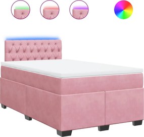 vidaXL Κρεβάτι Boxspring με Στρώμα Ροζ 120x200 εκ. Βελούδινο