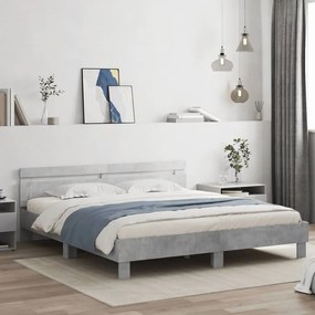 vidaXL Πλαίσιο Κρεβατιού με Κεφαλάρι/LED Γκρι Σκυροδεμ. 180x200 εκ
