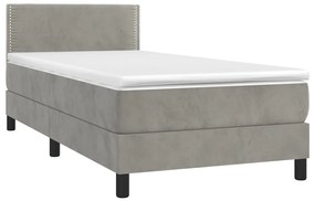 vidaXL Κρεβάτι Boxspring με Στρώμα Ανοιχτό Γκρι 90x190 εκ. Βελούδινο