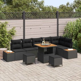 vidaXL Σετ Καναπέ Κήπου με μαξιλάρι 9 pcs Μαύρο