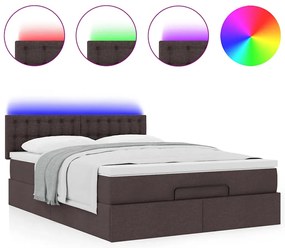 vidaXL Οθωμανικό κρεβάτι με στρώμα & LEDs Σκούρο καφέ 140x200cm ύφασμα
