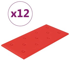 vidaXL Πάνελ Τοίχου 12 τεμ. Κόκκινο 60 x 30εκ. 2,16 μ² Συνθετικό Δέρμα