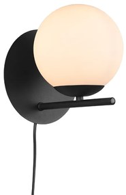 Απλίκα Επίτοιχη 20xH18cm 1xE14 Black Matt- Γυαλί Λευκό Trio Lighting Pure 202000132