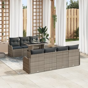 vidaXL 8 Τεμαχίων Σετ Καναπέ Κήπου με Μαξιλάρια Γκρι Poly Rattan