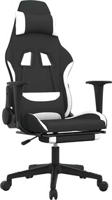 vidaXL Καρέκλα Μασάζ Gaming Μαύρη/Λευκή Ύφασμα με Υποπόδιο