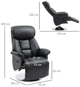 HOMCOM Πολυθρόνα Relax, Λειτουργία Ανάκλισης, Όψη Δέρματος, Υποπόδιο, έως 150 kg, 78 x 80 x 109 cm, Μαύρο