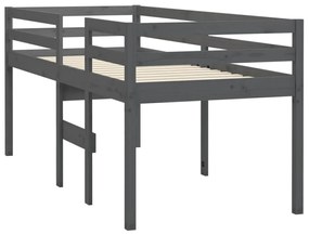 vidaXL Κρεβάτι Υπερυψωμένο Γκρι 90x190 εκ. από Μασίφ Ξύλο Πεύκου