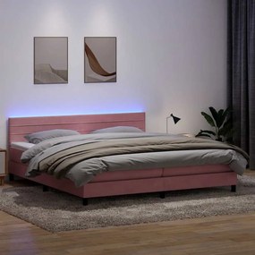 vidaXL Κρεβάτι Boxspring με Στρώμα &amp; LED Ροζ 180x210 εκ. Βελούδινο