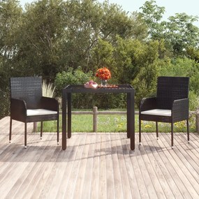Τραπέζι Κήπου με Γυάλινη Επιφάνεια Μαύρο 90x90x75 εκ Συνθ Ρατάν - Μαύρο