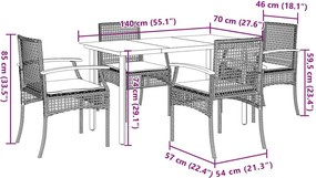 vidaXL Σετ Τραπεζαρίας Κήπου 5 τεμ. Γκρι Συνθ. Ρατάν με Μαξιλάρια