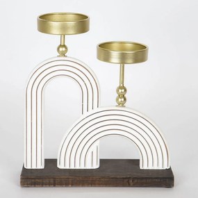 Κηροπήγιο Ρεσώ 2 Θέσεων 752-23014 23,50x8x26cm Gold-White-Walnut Estheti Home Μέταλλο,Ξύλο