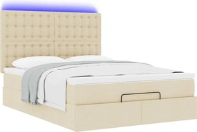 vidaXL Οθωμανικό κρεβάτι με στρώμα &amp; LEDs Cream 140x200 cm Ύφασμα