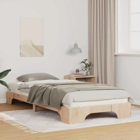 vidaXL Κρεβάτι δαπέδου Καφέ 90 x 220 cm Μασίφ ξύλο πεύκου