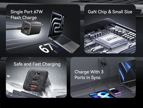 USAMS φορτιστής τοίχου CC265, USB &amp; 2x USB-C, 67W, GaN, λευκός