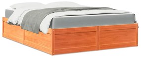 Κρεβάτι με Στρώμα Καφέ Κεριού 140x200 εκ Μασίφ Ξύλο Πεύκου
