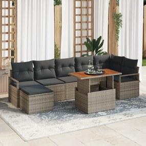 vidaXL Σετ 8 Τεμαχίων Καναπέ Κήπου με Μαξιλάρια Γκρι Πολυ Ρατάν
