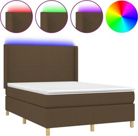 vidaXL Κρεβάτι Boxspring με Στρώμα &amp; LED Σκ.Καφέ 140x190εκ. Υφασμάτινο