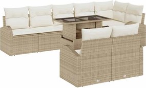 vidaXL Σετ Καναπέ Κήπου με μαξιλάρι 9 pcs Μπεζ Πολυ ράταν