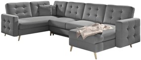 Γωνιακός καναπές Amelion Plus-Γκρι δέρμα - 320.00Χ202.00Χ90.00cm