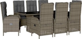 vidaXL Σετ Τραπεζαρίας Κήπου 9 τεμ. Γκρι Συνθ. Ρατάν με Μαξιλάρια