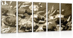 Εικόνα 5 μερών παπαρούνα σε χωράφι σε σχέδιο σέπια - 100x50