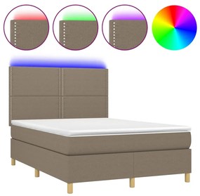 vidaXL Κρεβάτι Boxspring με Στρώμα & LED Taupe 140x200 εκ. Υφασμάτινο