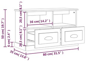 Έπιπλο Τηλεόρασης Λευκό 80 x 35 x 50 εκ. Επεξεργασμένο Ξύλο - Λευκό