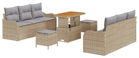 vidaXL Σετ Καναπέ Κήπου Ρυθμιζόμενο ύψος 9 pcs Μπεζ συνθετικό ρατάν