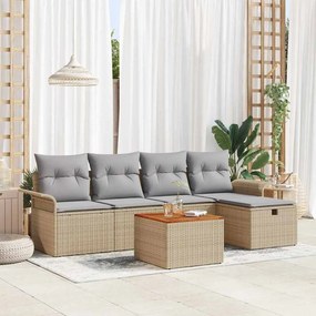 vidaXL Σετ Καναπέ Κήπου με μαξιλάρι 6 pcs Μπεζ Πολυ ράταν