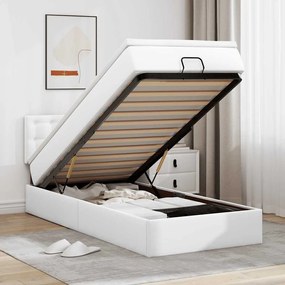 Ottoman Κρεβάτι με στρώματα & LED Καθαρό Λευκό Faux Leather