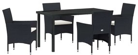 vidaXL Σέτ φαγητού για κήπο με μαξιλάρι 5 pcs Μαύρο Πολυ ράταν