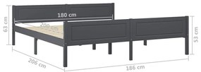 vidaXL Πλαίσιο Κρεβατιού Γκρι 180 x 200 εκ. από Μασίφ Ξύλο Πεύκου