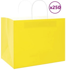 vidaXL Χάρτινες σακούλες 250 τεμάχια με χερούλια Κίτρινο 32x22x24 εκ.