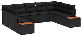 vidaXL Σετ Καναπέ Κήπου με μαξιλάρι 9 pcs Μαύρο Πολυ ράταν