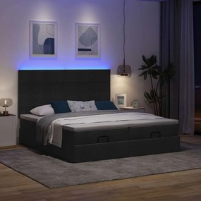 vidaXL Οθωμανικό κρεβάτι με στρώματα &amp; LEDs Μαύρο 200x200cm ύφασμα