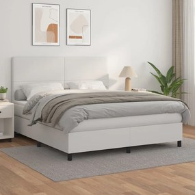 Κρεβάτι Boxspring με Στρώμα Λευκό 180x200 εκ. Συνθετικό Δέρμα