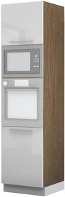Επιδαπέδιο ντουλάπι φούρνου ψηλό Raval K23-60-RM-Φυσικό σκούρο - Λευκό γυαλιστερό - 60.00Χ60.00Χ235.00cm