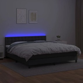 vidaXL Κρεβάτι Boxspring με Στρώμα &amp; LED Μαύρο 160x200 εκ. Συνθ. Δέρμα