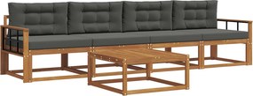 vidaXL Σειρά Καναπέ Εξωτερικού με μαξιλάρι 5 pcs Φυσικό και Ανθρακί