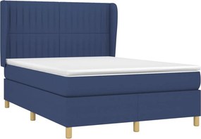 vidaXL Κρεβάτι Boxspring με Στρώμα Μπλε 140x190 εκ. Υφασμάτινο